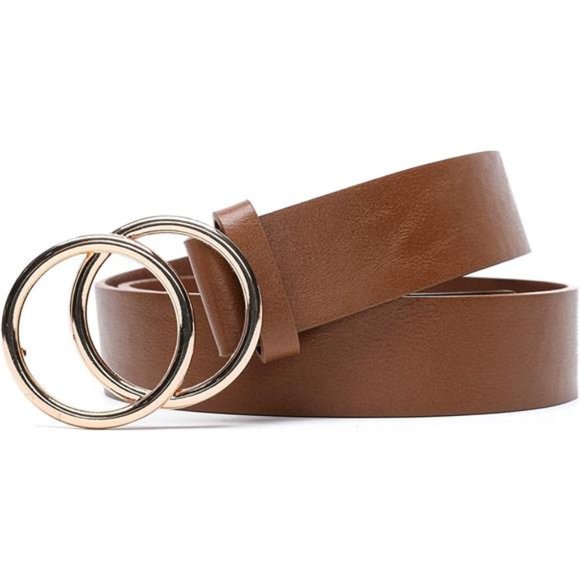 MORELESS 3 Pack Faux Leather Belts, Waist Belts with Double O-Ring Buckle